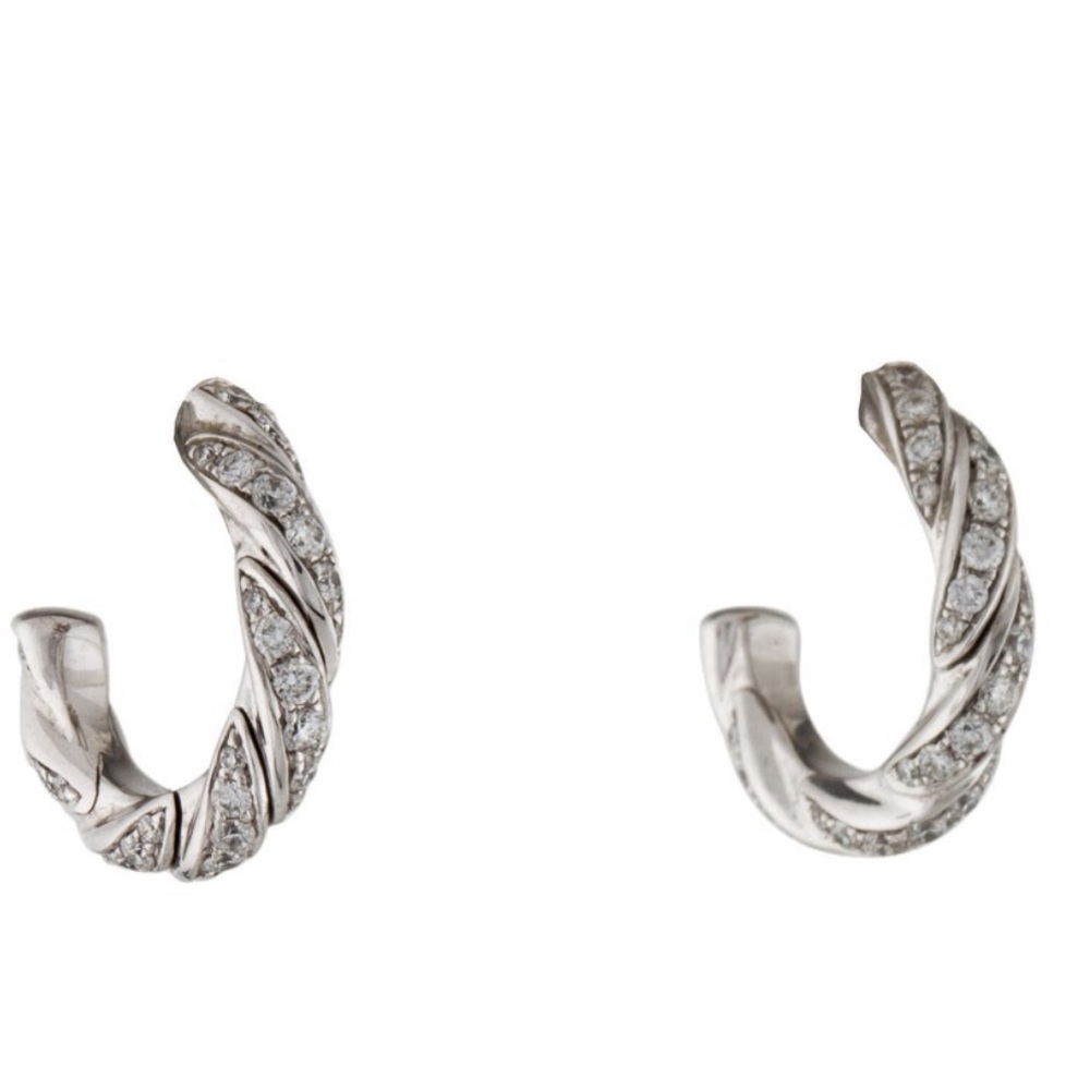 David Yurman 18k Diamond Pave Flex Huggie Hoop Earrings